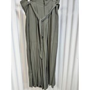 Mystree Pleated Wide Leg Tie Pants In Olive Drab Women’s Medium